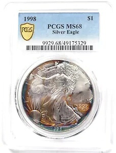 1998 シルバーイーグル ゴージャスモンスター レインボーブルー/オレンジ調色！ PCGS MS68 PC1718