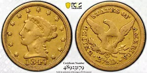 1847-O PCGS F12 $2.5 ゴールド リバティ ゴールド シールド認定