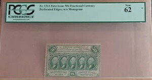 1862-1863 FR-1311 50c US 端数通貨 穴あきエッジ グレード PCGS 62 新品