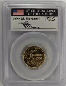 1991 W $5 ゴールド記念マウント ラシュモア ~ PCGS MS69 ~ メルカンティ署名