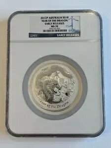 2012 P オーストラリア オーストラリアン シルバー $10 10 オンス 旧暦のドラゴン NGC MS 70