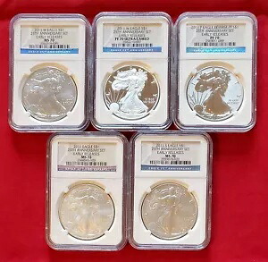 2011 シルバー イーグル 25 周年記念 5 コイン セット NGC 70 初期リリース (089)