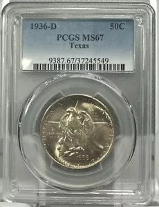 1936-D PCGS MS67 テキサス シルバー 記念ハーフダラー 50c