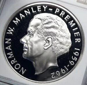 1973 ジャマイカ プルーフ 巨大 4.5cm プレミア ノーマン W マンリー シルバー 5 ドル コイン NGC i89325