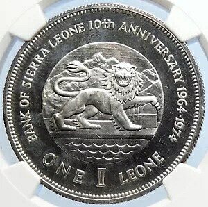 1974 シエラレオネ 西アフリカ シアカ スティーブンス バンク ライオン PF 銀貨 NGC i106029｜WORLD RESOURCE【KING店】