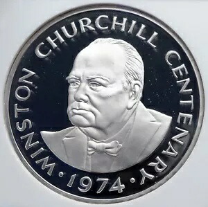 1974 タークス・カイコス諸島 イギリス ウィンストン チャーチル プルーフ シルバー 20 クラウン コイン NGC i89302