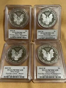 2015 PCGS Pr70 Dcam シルバー イーグル Fdi サイン入り Mercanti 4 セット ワシントン州デンバー、フロリダ州
