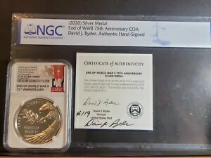 2020 第二次世界大戦終結 75 周年記念銀メダル 署名入り COA #119 NGC PF70 292,050円