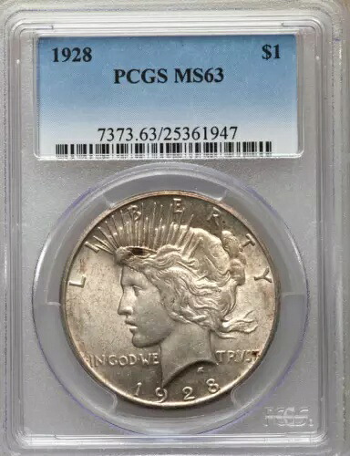 1928 $1 PCGS MS 63 ~ ベターデイト シルバー ピース ドル
