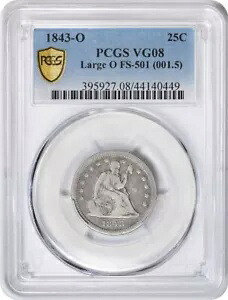1843-O リバティ シーテッド クォーター ラージ O FS-501 VG8 PCGS｜WORLD RESOURCE【KING店】