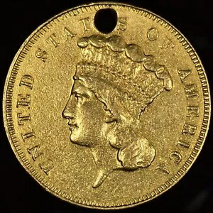 1857 $3 ゴールドピース ? XF 非常に細かいディテール ? コイン穴の穴 希少 C ?信頼できる?