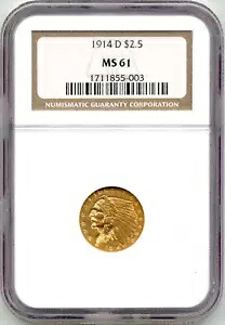 1914D 米国インディアン ヘッド クォーター イーグル ($2.50) 金貨 - NGC MS61|WORLD RESOURCE【KING店】