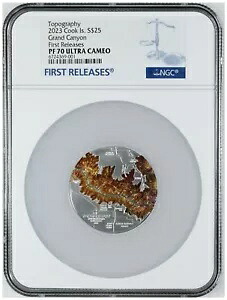 NGC PF70 FR 2023 クック諸島地形グランドキャニオン 5オンス UHR シルバー プルーフ コイン