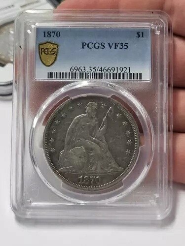 1870 シーテッド リバティ シルバー $1 ドル - PCGS VF35 - 46691921