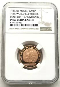 メキシコ 1985 馬術 250 ペソ NGC PF69 金貨、プルーフ