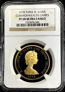 1978 ゴールド タークス・カイコス諸島 540 鋳造 100 CRS コモンウェルス ゲーム NGC プルーフ 69 UC