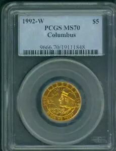 1992-W コロンバス $5 PCGS MS70 MS-70 ゴールド コイン 完璧なグレードと美しい色合い!