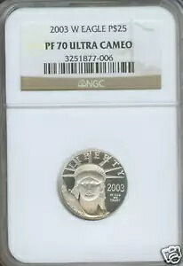 2003-W $25 プラチナ 自由の女神 1/4 オンス。イーグル NGC PF70 プルーフ PR70