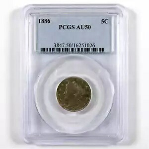 1886 リバティ ヘッド V ニッケル AU 50 PCGS 5c コイン SKU:I10495｜WORLD RESOURCE【KING店】