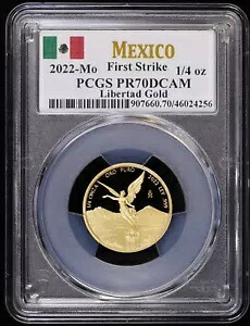 2022-Mo メキシコ 1/4 オンス プルーフ ゴールド リベルタ PCGS PR70 DCAM ファースト ストライク ディープ カメオ