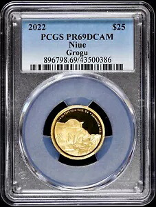 2022 ニウエ $25 1/4 オンス ゴールド プルーフ グロッグ「ベイビー ヨーダ」 PCGS PR 69 DCAM マンダロリアン PF