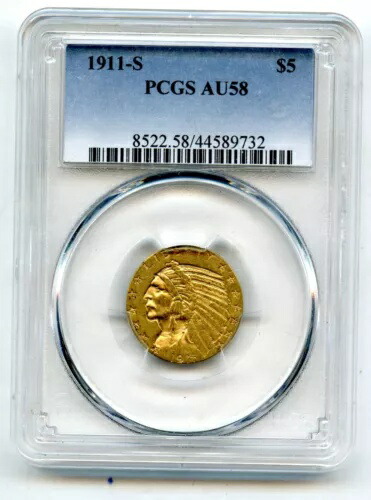 1911-S 5 ドル $5 インディアン PCGS AU 58 316,800円