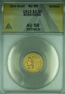 1913 インディアン ヘッド クォーター イーグル ゴールド 2.50 ドル コイン ANACS AU-58 詳細傷あり｜WORLD RESOURCE【KING店】 728,200円