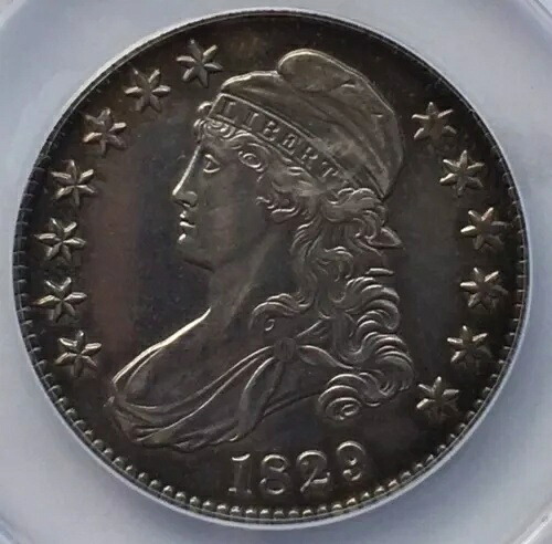 1829 (AU53) TONED キャップド バスト ハーフダラー シルバー 50c ANACS グレード コイン｜WORLD RESOURCE【KING店】