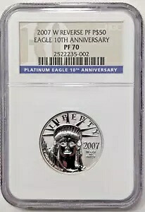 2007-W P$50 1/2 オンス リバース プルーフ プラチナ イーグル NGC PR70 10 周年記念｜WORLD RESOURCE【KING店】