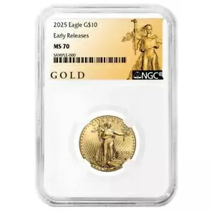 プレセール - 2025 $10 1/4 オンス アメリカン ゴールド イーグル NGC MS70 ER ALS ラベル