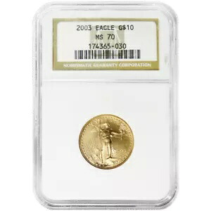 2003 $10 アメリカン ゴールド イーグル 1/4 オンス NGC MS70 オールド ブラウン ラベル
