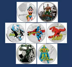 7 セット - カナダ ワンダーウーマン、ニウエ 60th JLA AM、バットマン、スーパーマン、GL、MMH、Fl、DC