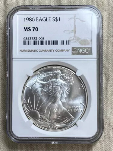1986 シルバー イーグル ドル $1 NGC MS 70 1 オンス ファイン シルバー スポットフリー 新たにグレーディング