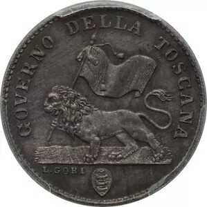 イタリア/イタリア諸州トスカーナ 1859 1 フィオリーノ シルバー コイン PCGS 認定 MS64