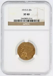 1915-S ハーフ イーグル PCGS XF40 $5 サンフランシスコ鋳造インディアン ヘッド 金貨