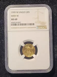 1999 W $5 1/10 オンス ゴールド イーグル、W NGC MS69 付き - エラー、未完成のプルーフ ダイ
