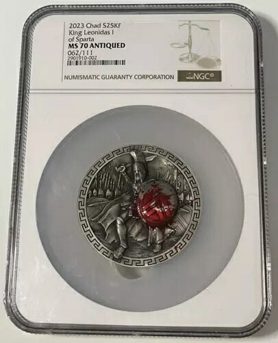 2023 チャド王レオニダス 1 世スパルタ 5 オンス 999 シルバー コイン ブラッディ NGC MS70 62/111!!