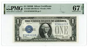 Fr.1602 シリーズ 1928B $1 シルバー証明書 PMG 67EPQ (59267)｜WORLD RESOURCE【KING店】