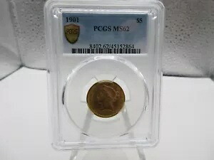 1901 PCGS MS62 コロネット ヘッド $5 ハーフ イーグル ゴールド