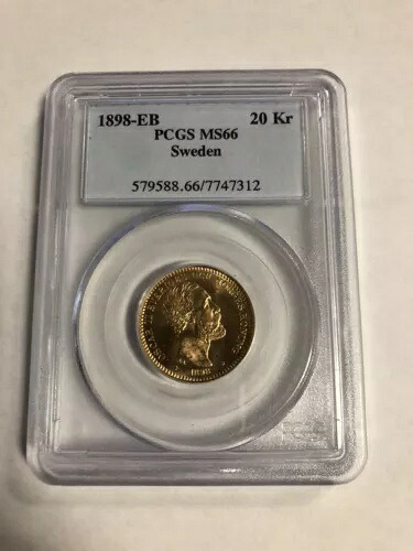 1898-EB スウェーデン ゴールド 20 クローナ MS66 PCGS