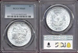 1887 $ PCGS MS65 ホワイト フラッシュ ミント ラスター PQ モーガン シルバー ドル++
