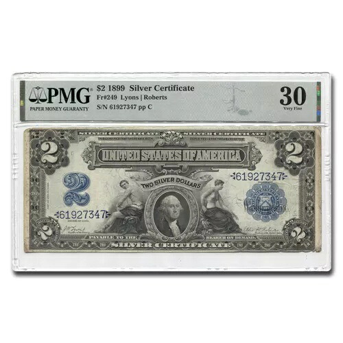 1899年 $2.00 シルバー証明書 ジョージ・ワシントン VF-30 PMG(Fr#249) 318,780円