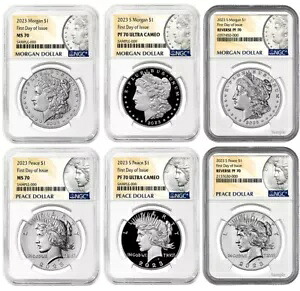 2023 (MS70/PF70) 6 コイン セット $1 モルガン & ピース ダラー 発行初日 NGC FDOI|WORLD RESOURCE【KING店】