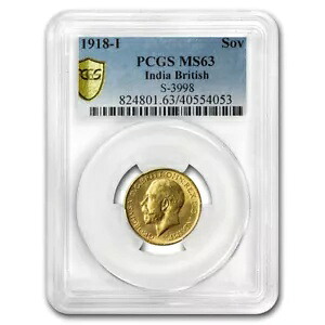 1918-I インド ゴールド ソブリン ジョージ 5 世 MS-63 PCGS｜WORLD RESOURCE【KING店】