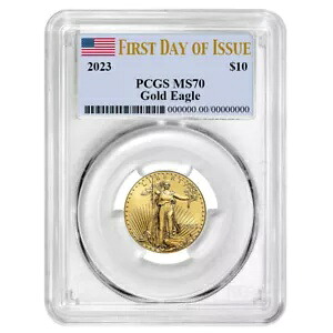 2023 $10 アメリカン ゴールド イーグル 1/4 オンス PCGS MS70 FDOI フラグ ラベル|WORLD RESOURCE【KING店】