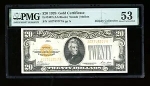 DBR 1928 $20 ゴールド証明書 Fr. 2402 PMG 53 シリアル A02745217A｜WORLD RESOURCE【KING店】 320,265円
