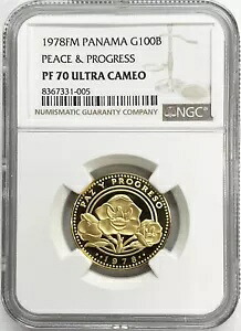 1978 FM ゴールド パナマ 100 バルボア ピース & プログレス コイン NGC プルーフ 70 ウルトラ カメオ|WORLD RESOURCE【KING店】