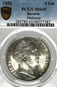 ドイツ連邦共和国 1855 年 2 グルデン コイン ターラー PCGS MS 65 STG UNC/BU MADONNA|WORLD RESOURCE【KING店】