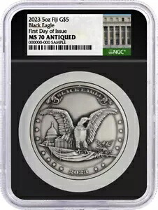 2023 フィジー $5 シルバー 5 オンス ブラック イーグル NGC MS70 アンティーク加工 発行初日 ウルトラ|WORLD RESOURCE【KING店】