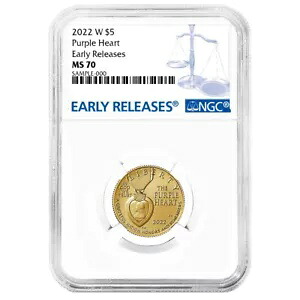 2022-W $5 ナショナル パープル ハート ホール オブ オナー 未流通金貨 NGC MS70...｜WORLD RESOURCE【KING店】
